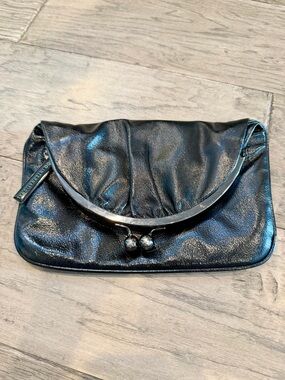 Black HOBO Patent Leather Clutch With Silver Hardware Excellent Condition